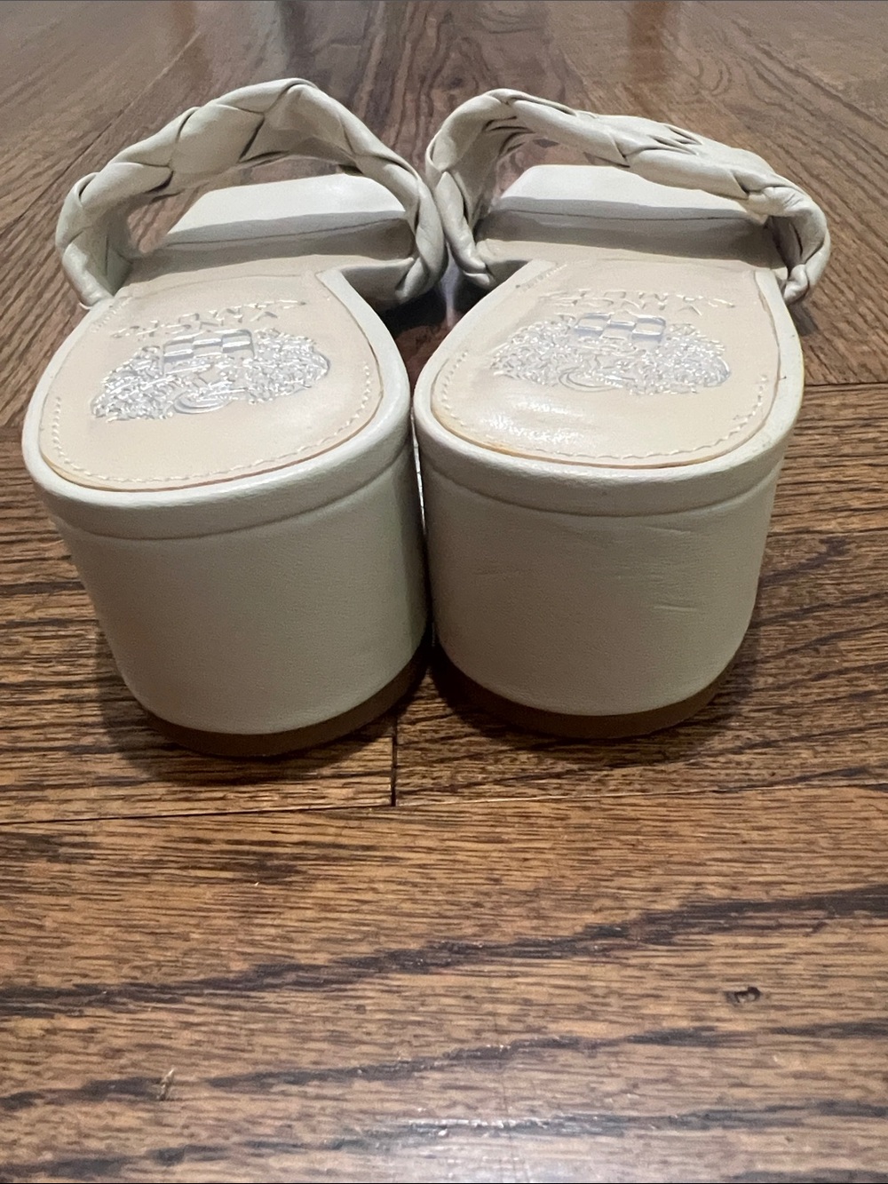 Vince Camuto Cream Woven Square-Toe Block Heel Mules - Picture 3 of 5